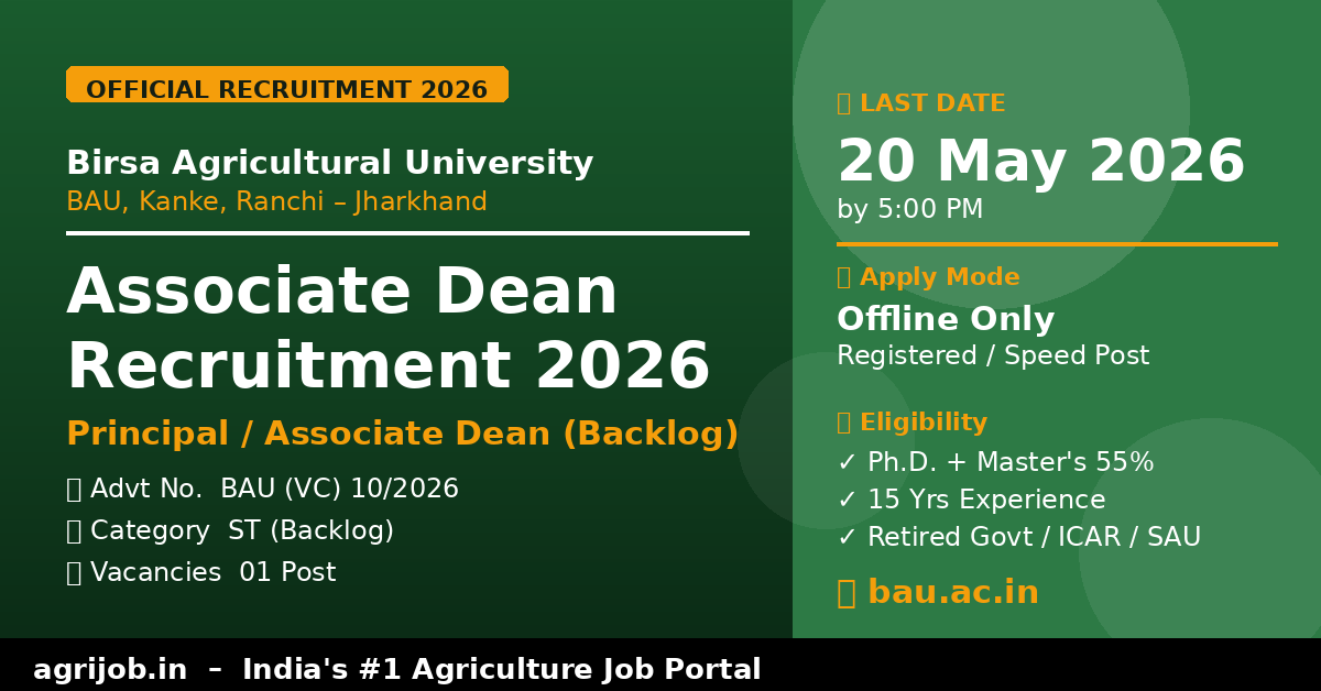 BAU Associate Dean Recruitment 2026 – 1 Post (ST Backlog), Apply Offline by 20 May