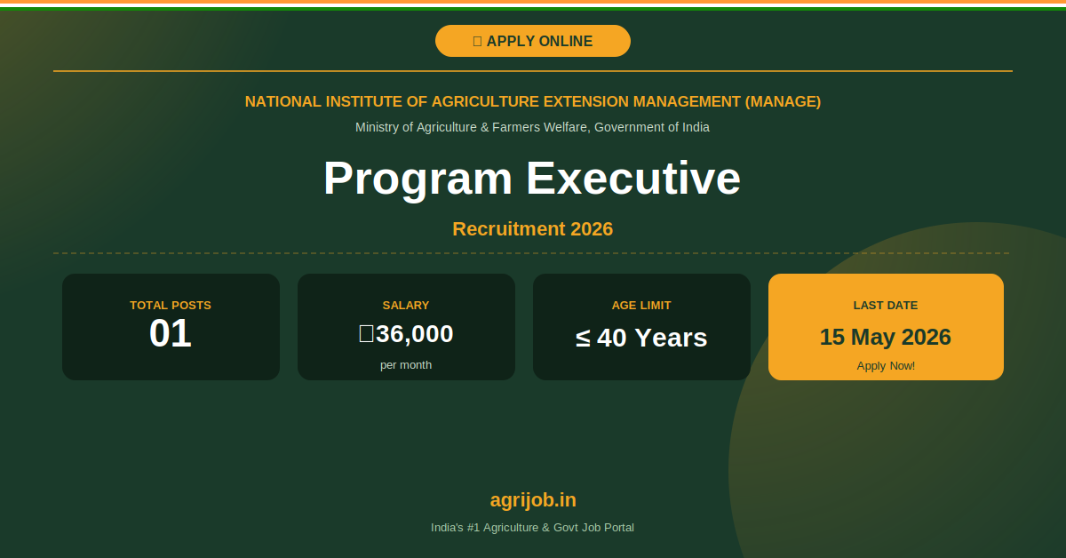 MANAGE Program Executive Recruitment 2026 Notification Banner – agrijob.in