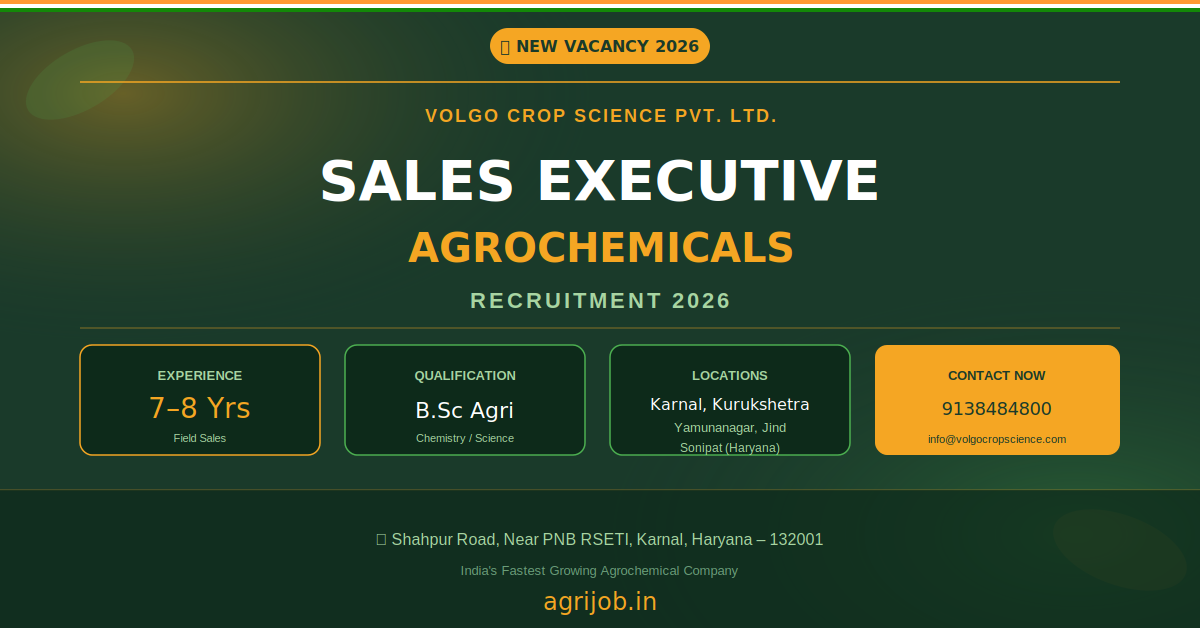 Volgo Crop Science Sales Executive Recruitment 2026 Notification Banner – agrijob.in