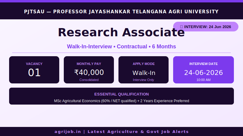 PJTSAU Research Associate Recruitment 2026 Vacancy Overview Infographic – agrijob.in