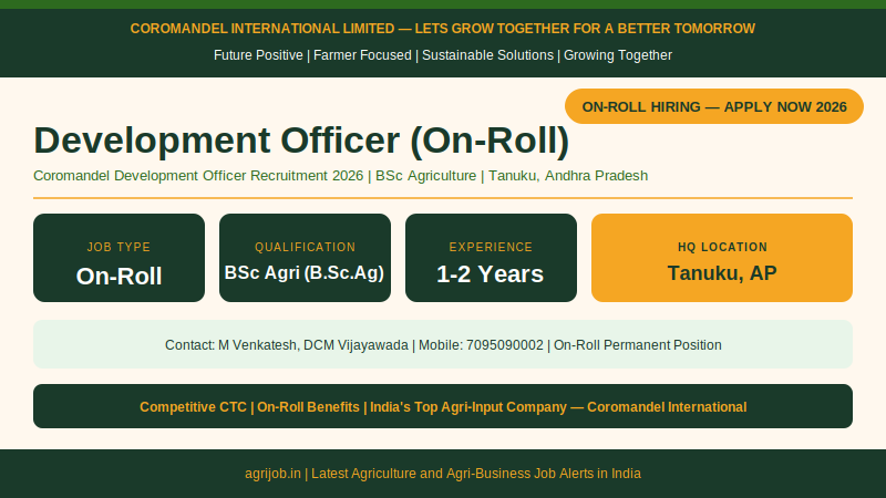 Coromandel Development Officer Recruitment 2026 Vacancy Overview Infographic – agrijob.in