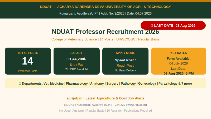 NDUAT Professor Recruitment 2026 Vacancy Overview Infographic – agrijob.in