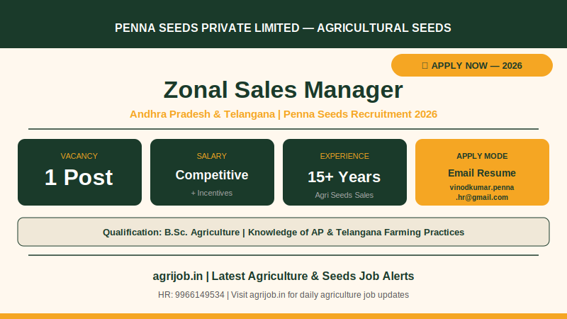 Penna Seeds Zonal Sales Manager Recruitment 2026 Vacancy Overview Infographic – agrijob.in