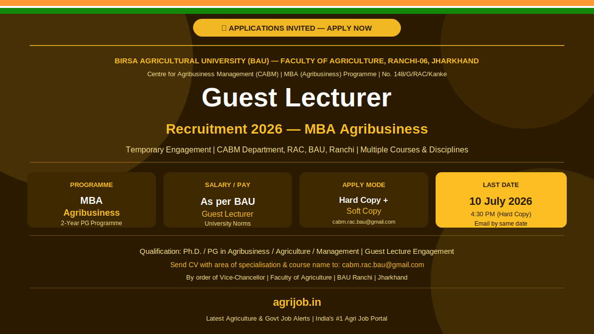 BAU Guest Lecturer Recruitment 2026 Notification Banner – agrijob.in