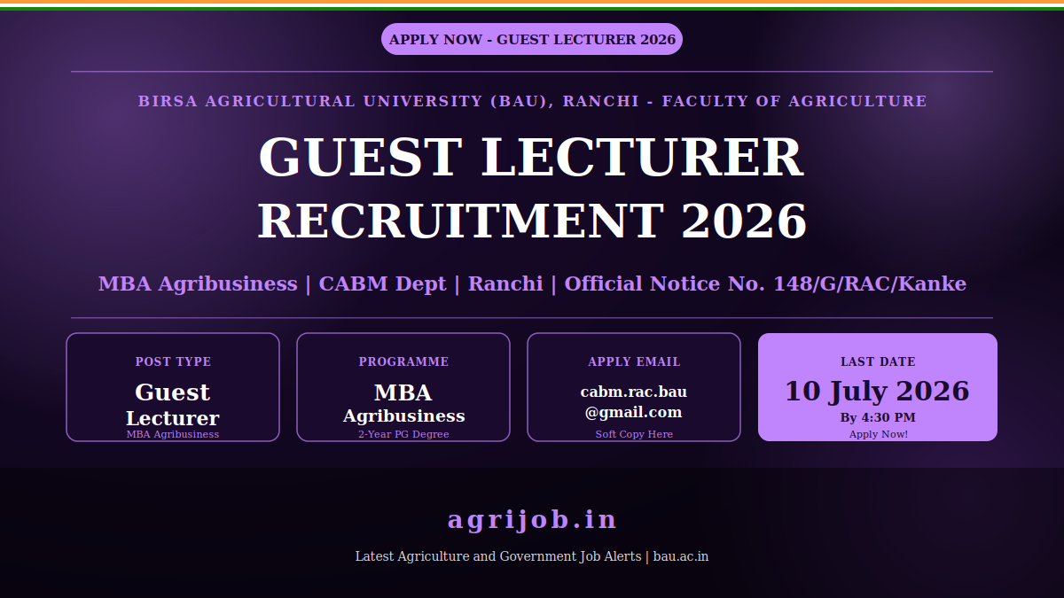 BAU Ranchi Guest Lecturer Recruitment 2026 Notification Banner – agrijob.in