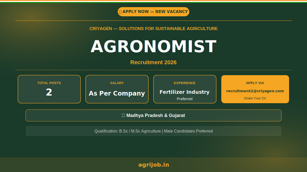 Criyagen Agronomist Recruitment 2026 Notification Banner – agrijob.in