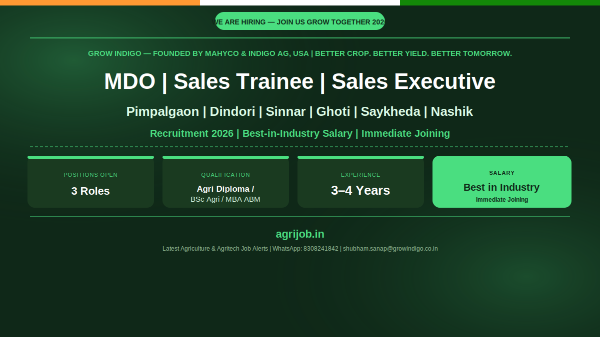 Grow Indigo MDO Sales Recruitment 2026 Notification Banner – agrijob.in