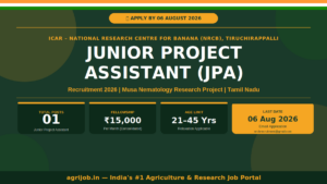 ICAR-NRCB Junior Project Assistant Recruitment 2026 Notification Banner – agrijob.in
