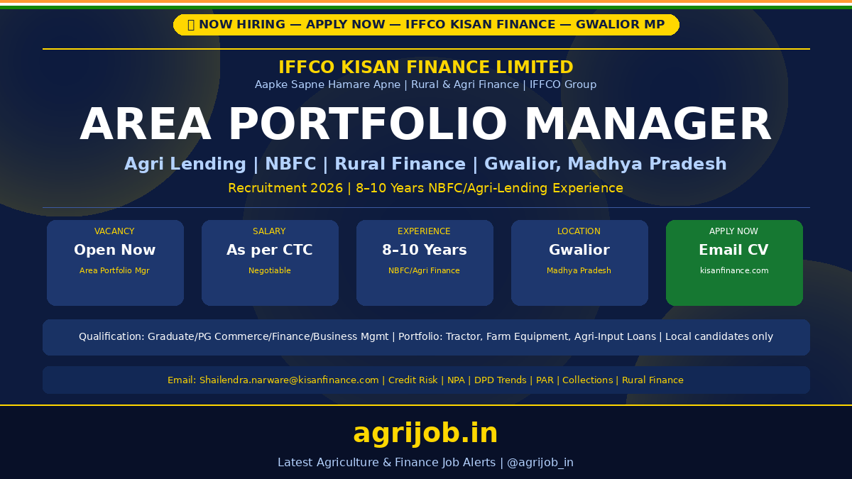 IFFCO Kisan Finance Area Portfolio Manager Recruitment 2026 Notification Banner – agrijob.in