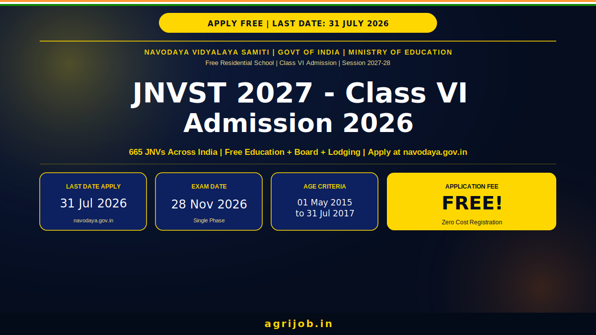 JNVST 2027 Class 6 Admission Application 2026 Banner – agrijob.in