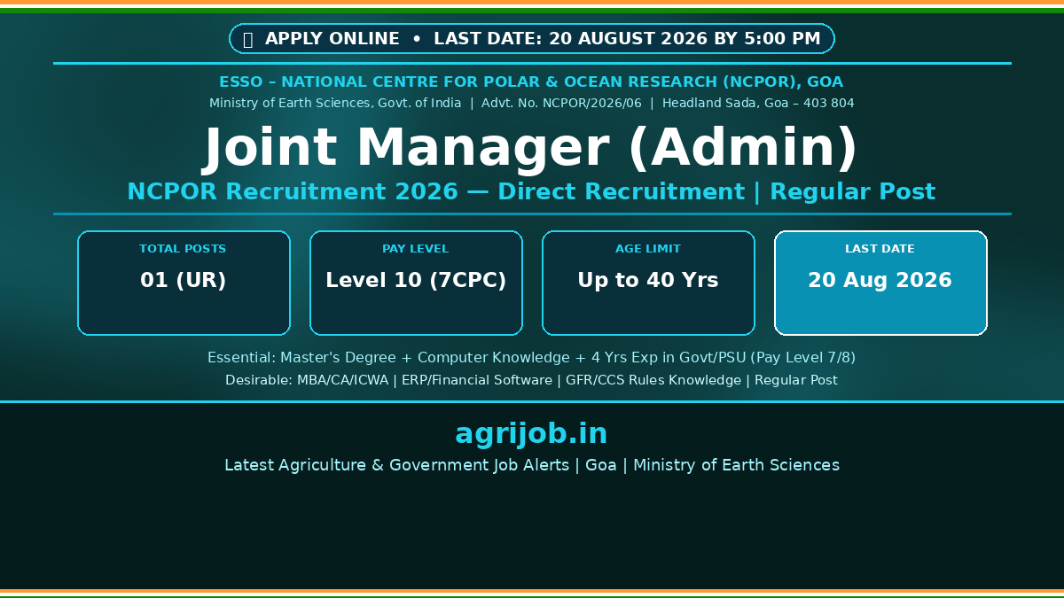 NCPOR Joint Manager Administration Recruitment 2026 Notification Banner – agrijob.in