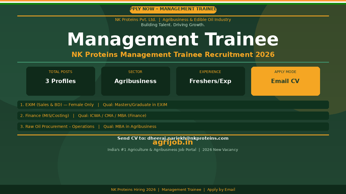 NK Proteins Management Trainee Recruitment 2026 Notification Banner – agrijob.in