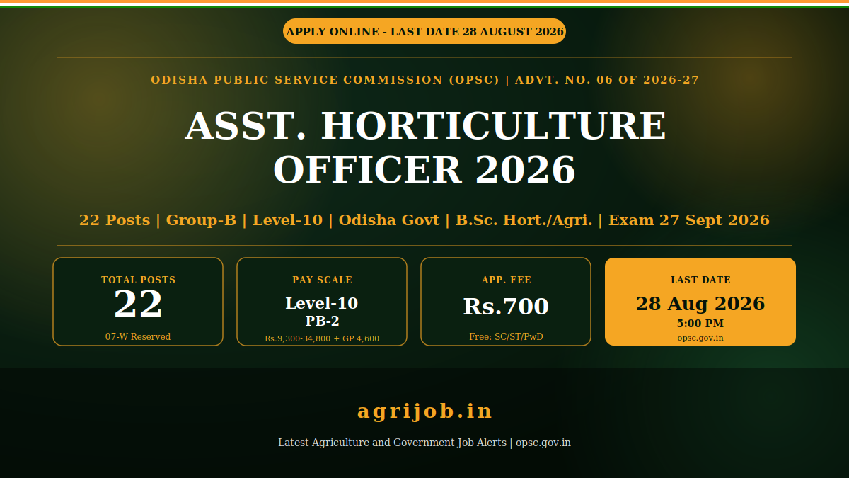 OPSC Assistant Horticulture Officer Recruitment 2026 Notification Banner – agrijob.in