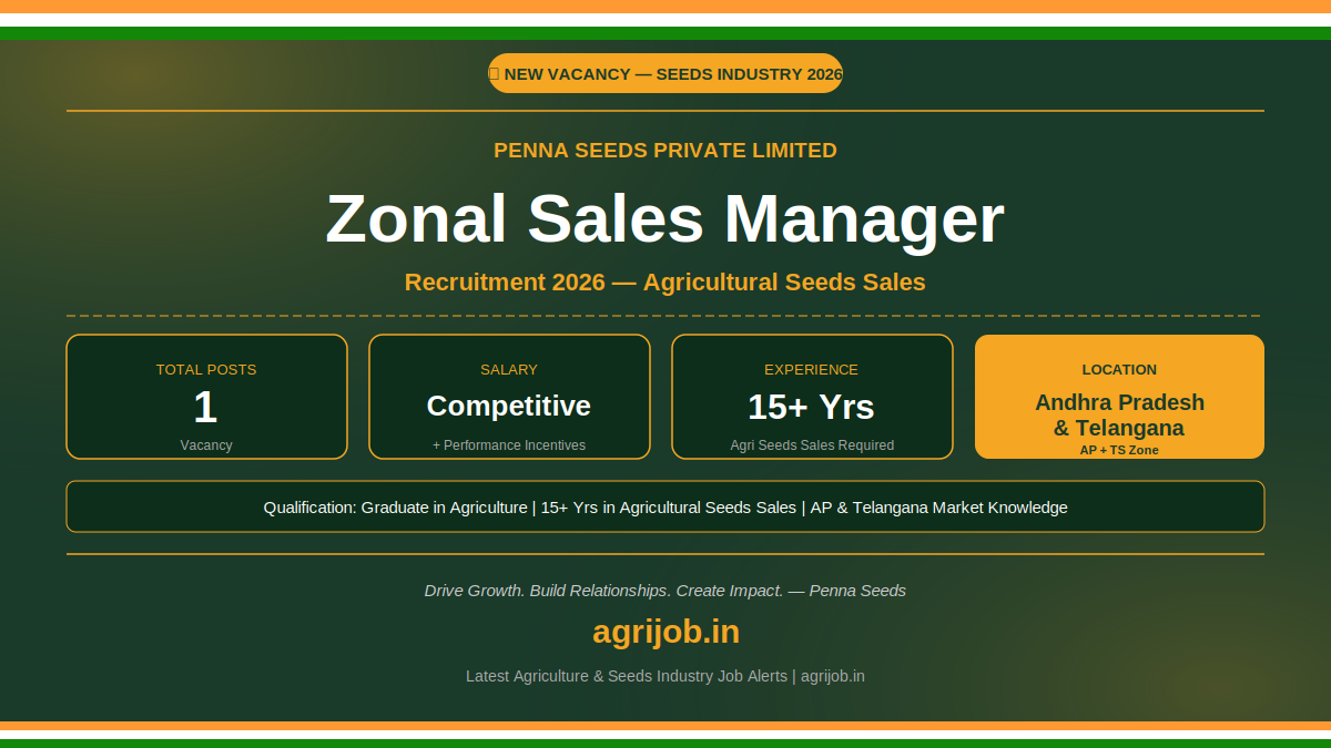 Penna Seeds Zonal Sales Manager Recruitment 2026 Notification Banner – agrijob.in
