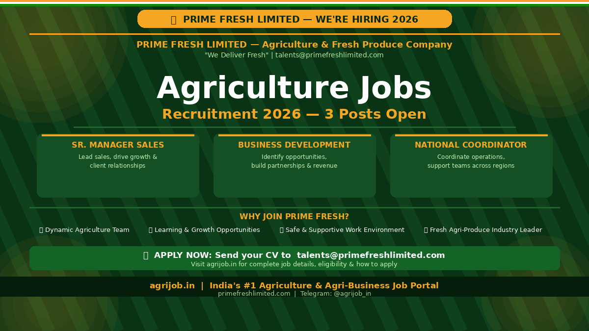 Prime Fresh Jobs 2026 Notification Banner – agrijob.in