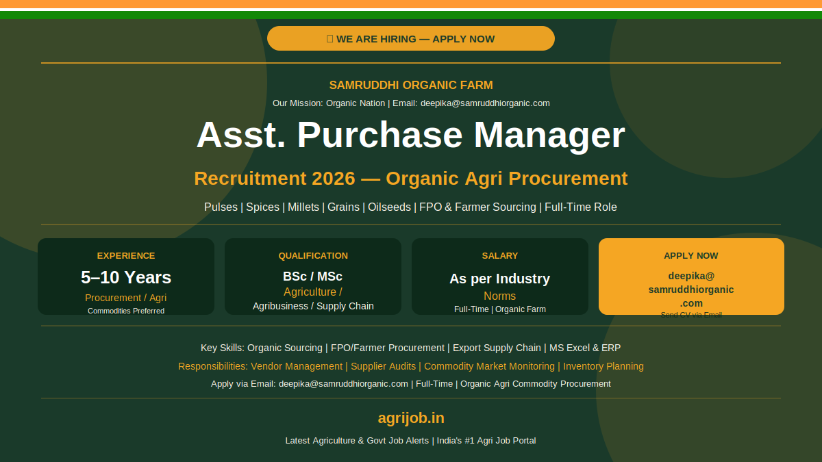 Samruddhi Organic Farm Purchase Manager Recruitment 2026 Notification Banner – agrijob.in