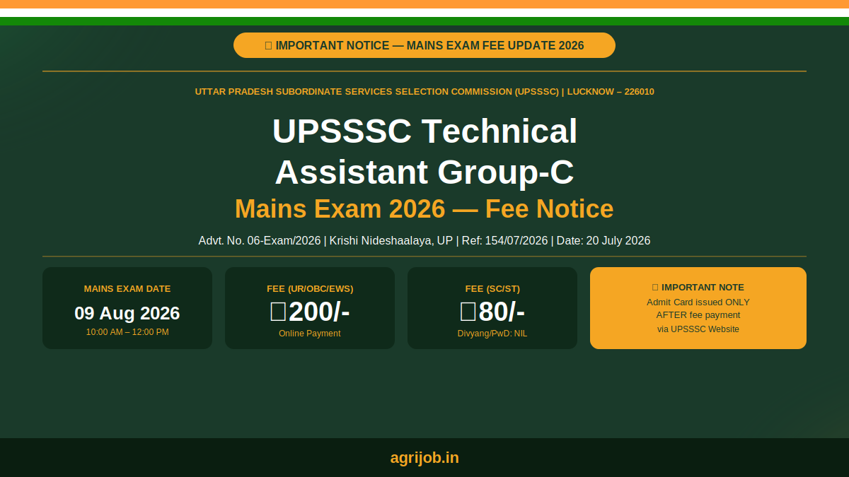 UPSSSC Technical Assistant Group-C Mains 2026 Fee Notice Banner – agrijob.in