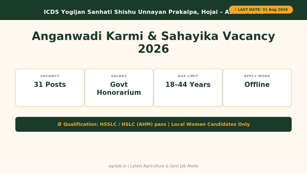 Anganwadi Recruitment Hojai 2026 Vacancy Overview Infographic – agrijob.in