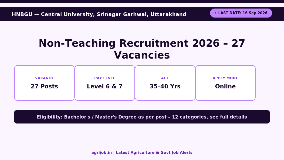 HNBGU Non-Teaching Recruitment 2026 Vacancy Overview Infographic – agrijob.in