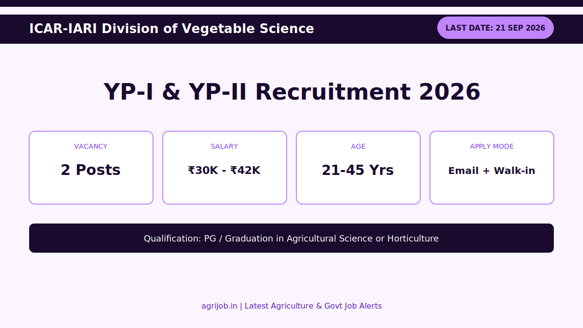 ICAR IARI YP Recruitment 2026 Vacancy Overview Infographic – agrijob.in