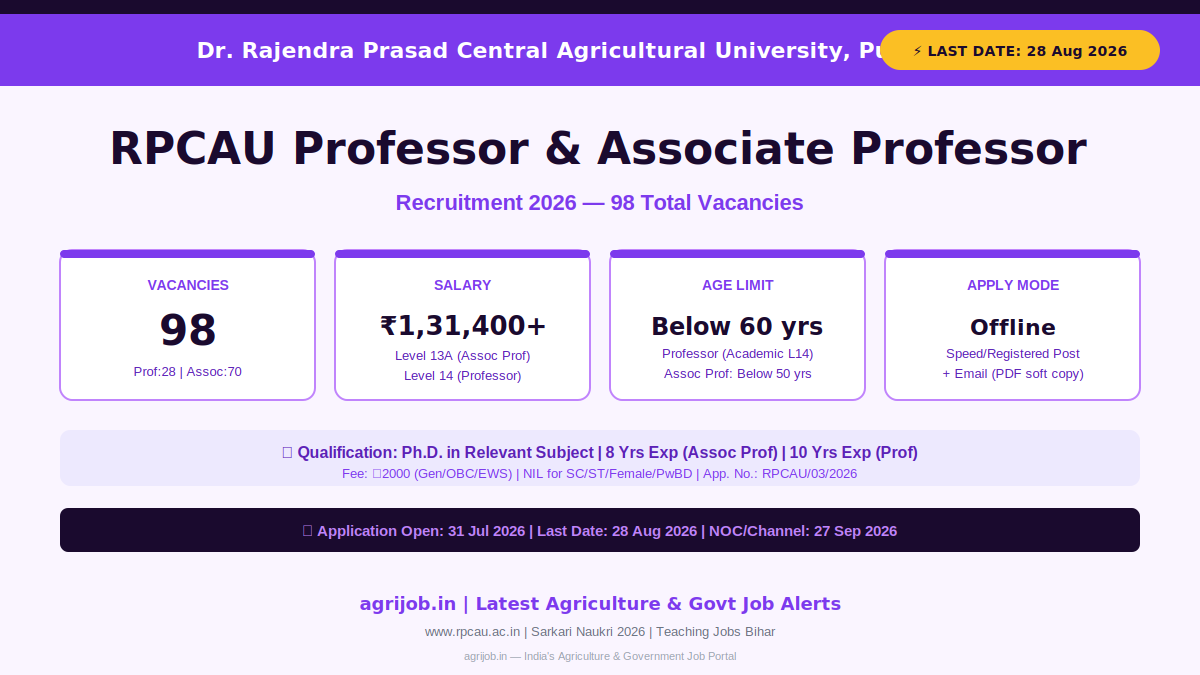 RPCAU Professor Recruitment 2026 Vacancy Overview Infographic – agrijob.in
