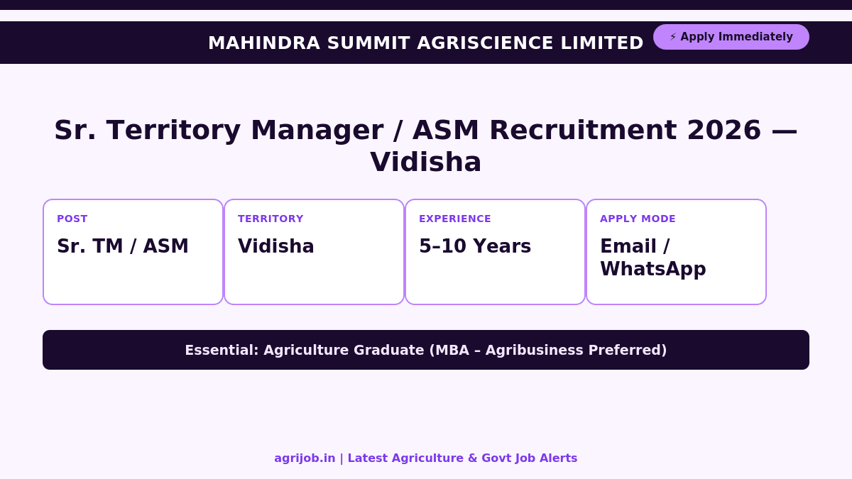 Sr. Territory Manager Recruitment 2026 Vacancy Overview Infographic - agrijob.in