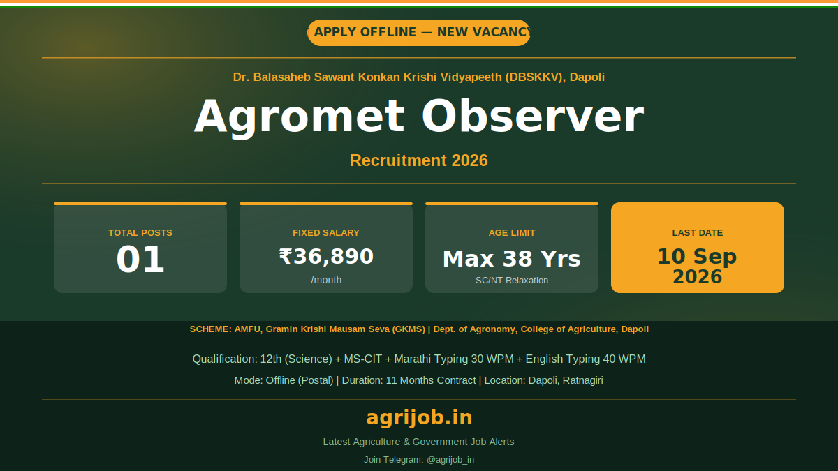 Agromet Observer Recruitment 2026 Notification Banner – agrijob.in