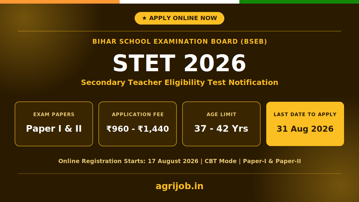Bihar STET Recruitment 2026 Notification Banner – agrijob.in