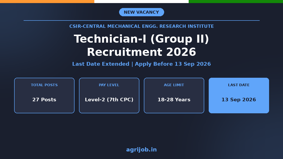 CSIR CMERI Technician I Recruitment 2026 Notification Banner - agrijob.in
