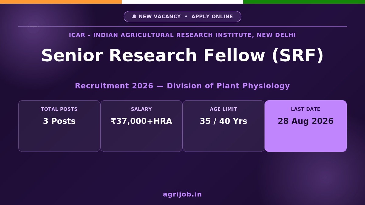 ICAR IARI SRF Recruitment 2026 Notification Banner – agrijob.in