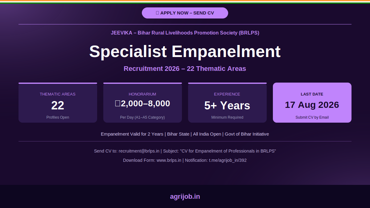 JEEVIKA BRLPS Specialist Empanelment 2026 Notification Banner – agrijob.in