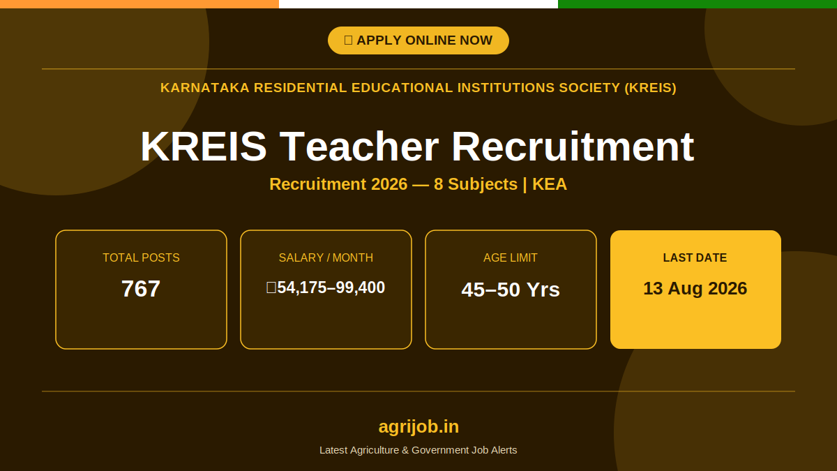 KREIS Teacher Recruitment 2026 Notification Banner – agrijob.in