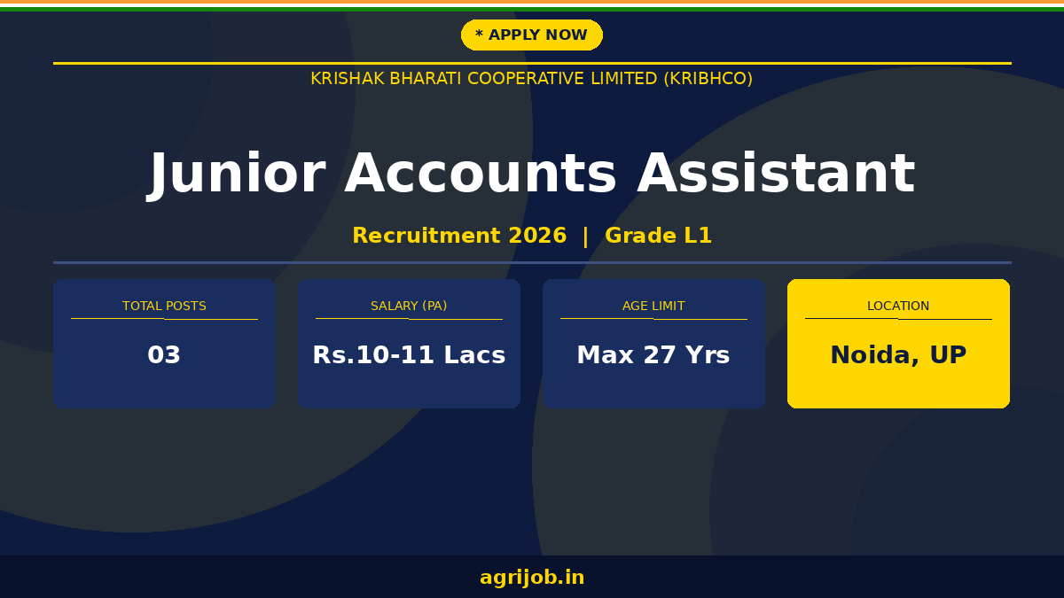 KRIBHCO Junior Accounts Assistant Recruitment 2026 Notification Banner – agrijob.in