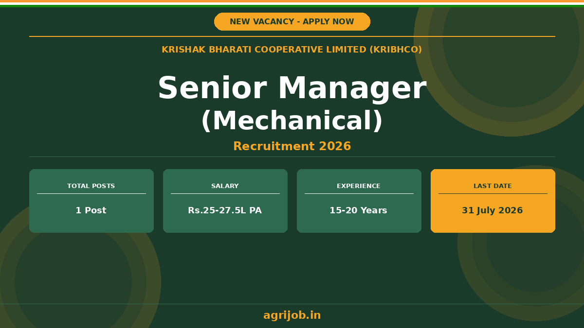 KRIBHCO Senior Manager Mechanical Recruitment 2026 Notification Banner – agrijob.in