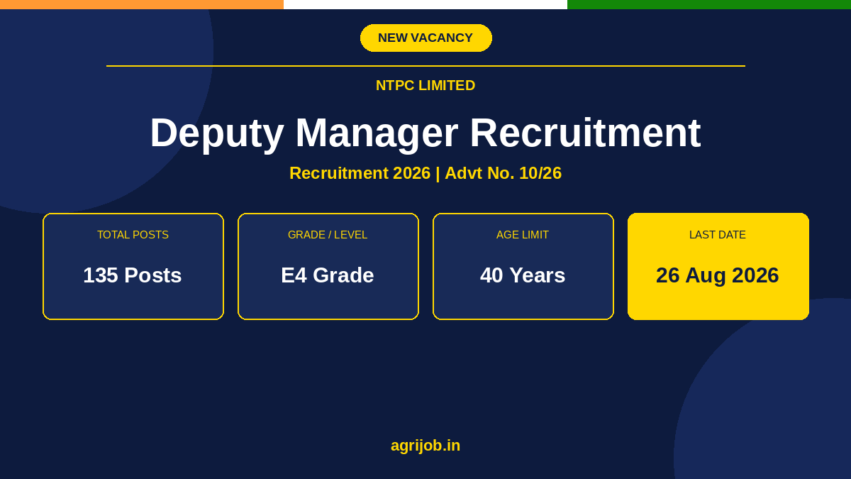 NTPC Deputy Manager Recruitment 2026 Notification Banner – agrijob.in