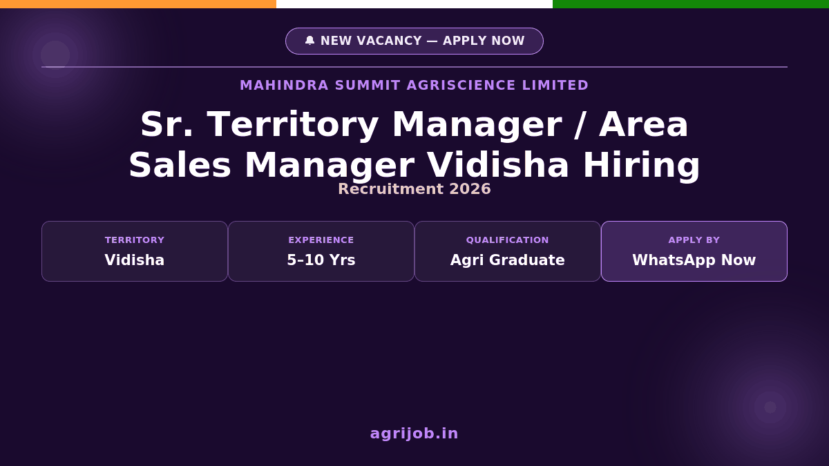 Sr. Territory Manager Recruitment 2026 Notification Banner - agrijob.in