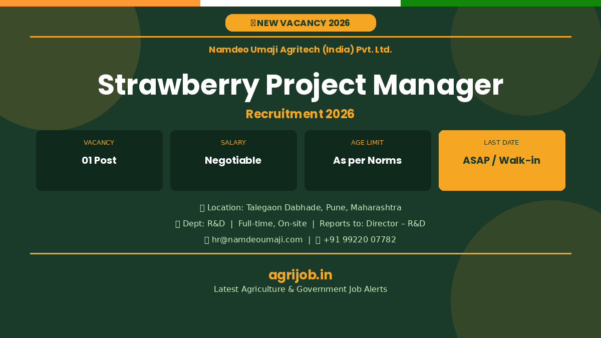 Strawberry Project Manager Job 2026 Notification Banner – agrijob.in