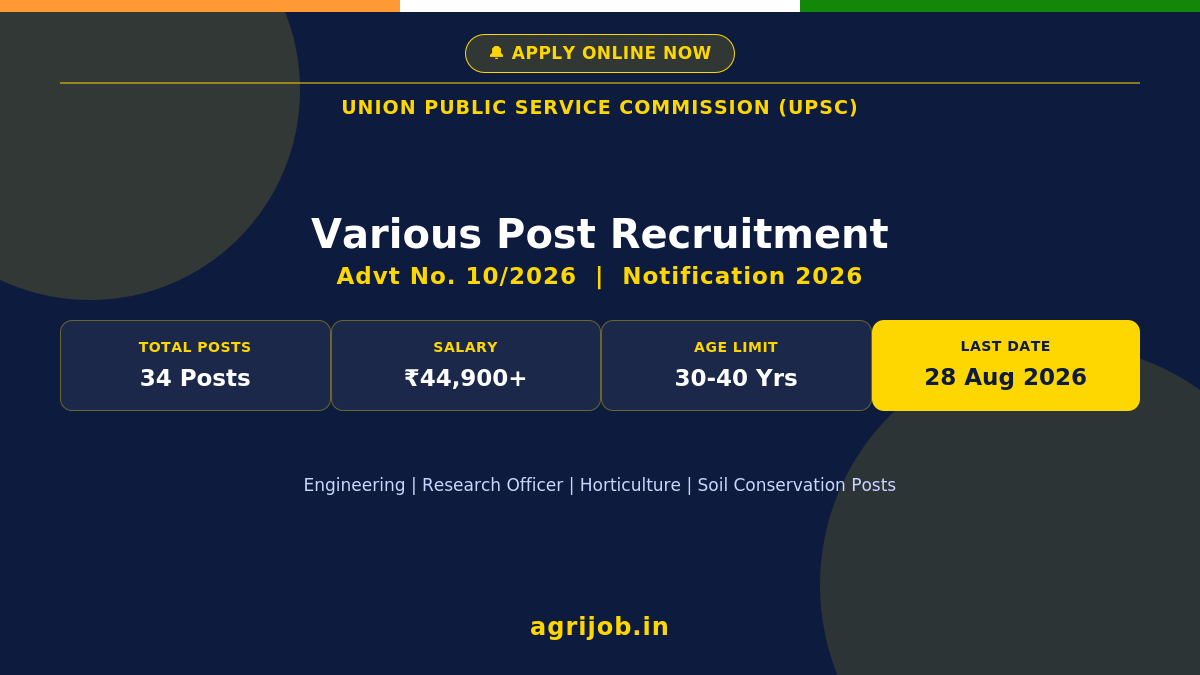 UPSC Various Post Recruitment 2026 Notification Banner – agrijob.in