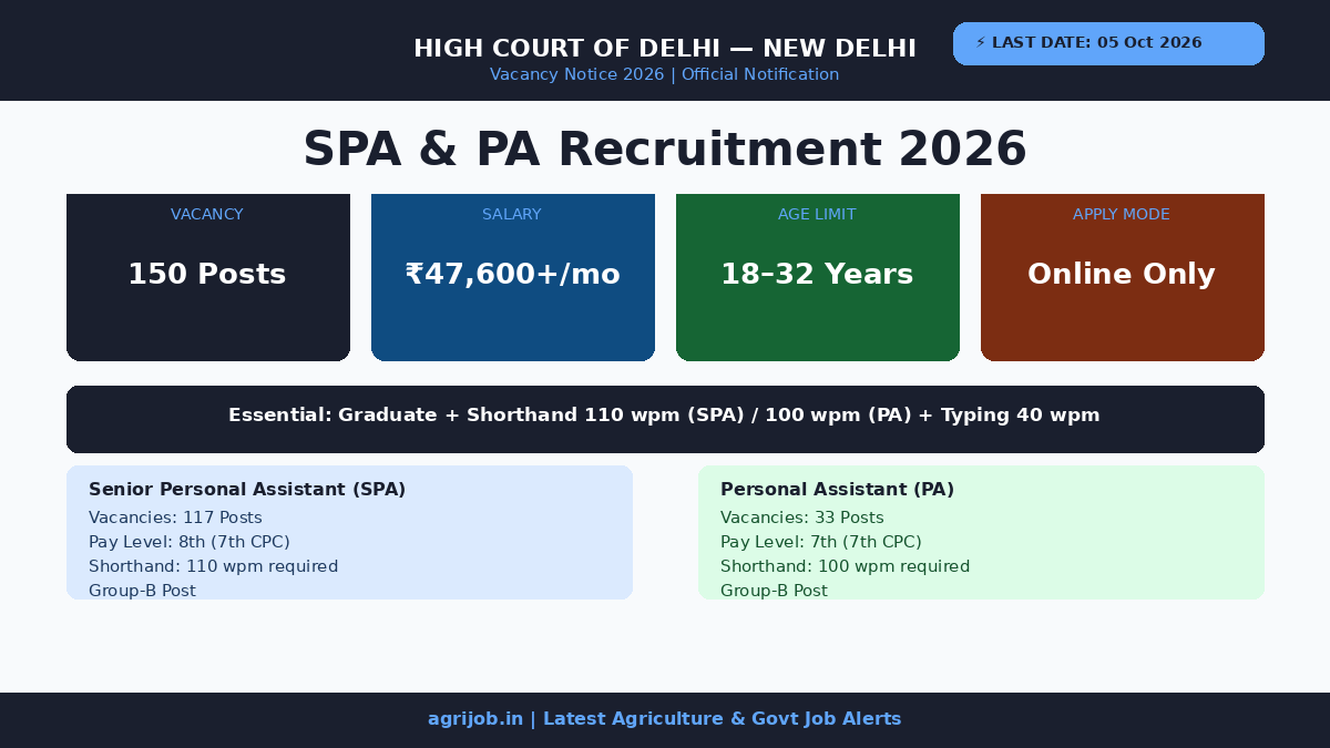 Delhi High Court SPA PA Recruitment 2026 Vacancy Overview Infographic – agrijob.in