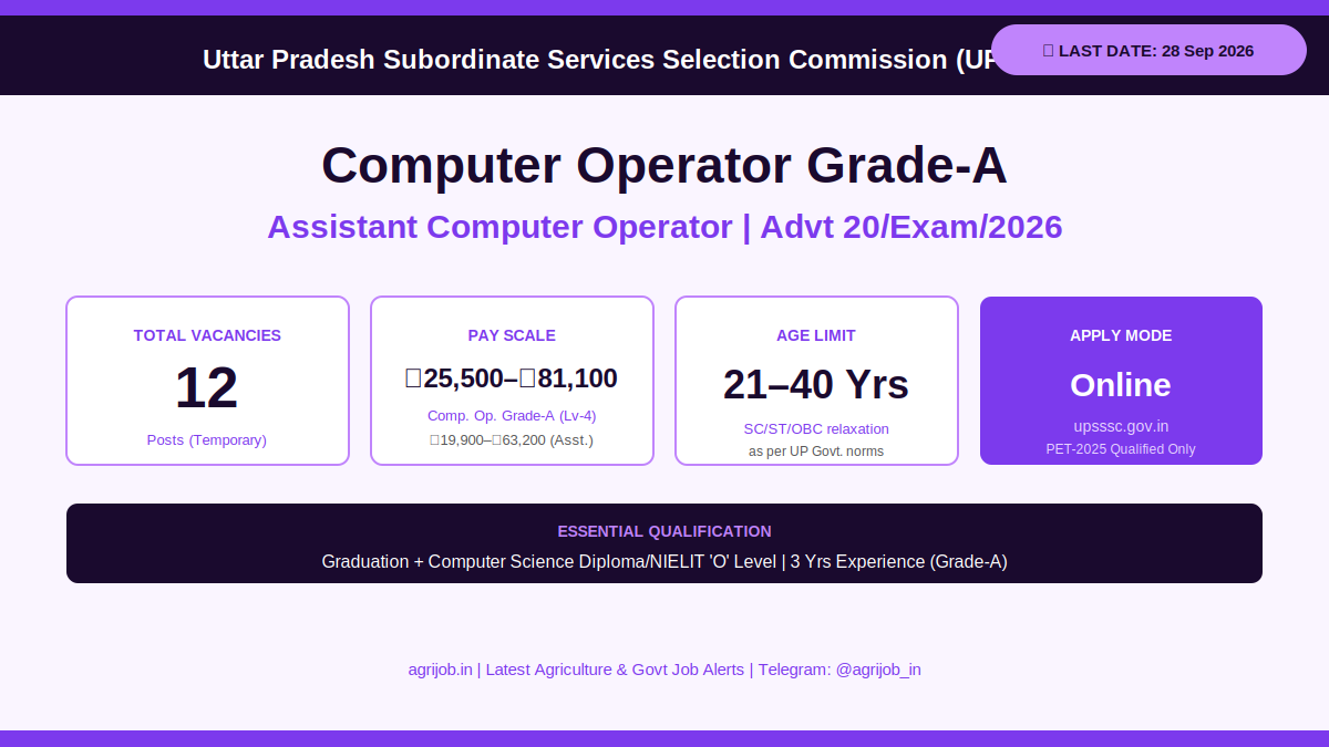 UPSSSC Computer Operator Recruitment 2026 Vacancy Overview Infographic – agrijob.in