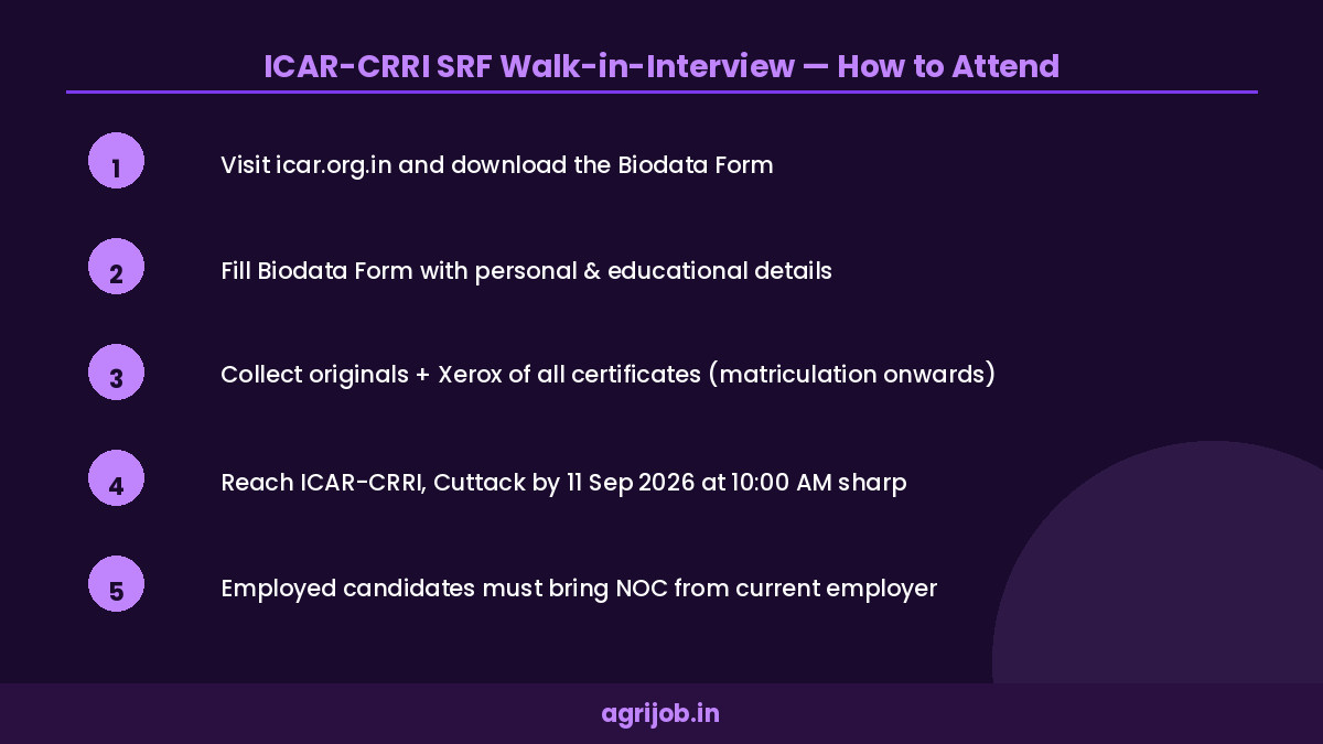 ICAR CRRI SRF Recruitment 2026 How to Apply Step Guide – agrijob.in