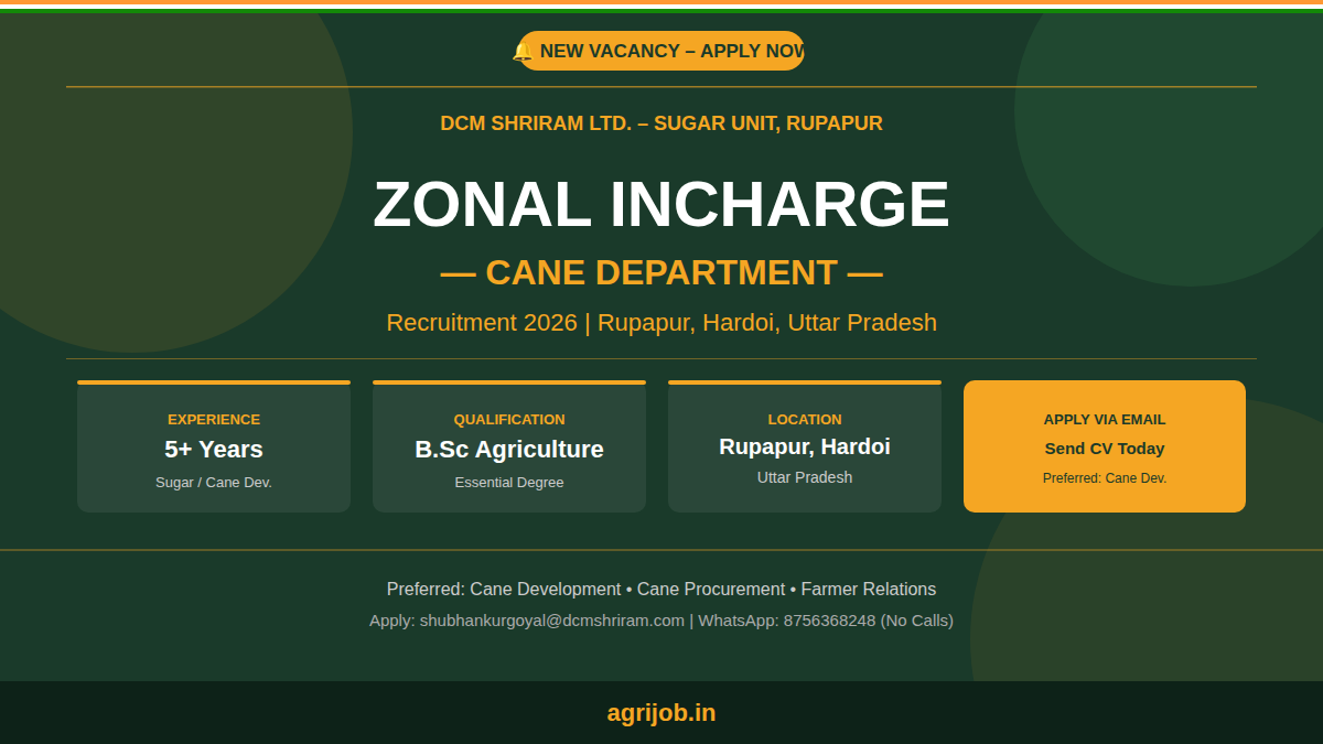 DCM Shriram Zonal Incharge Recruitment 2026 Notification Banner – agrijob.in