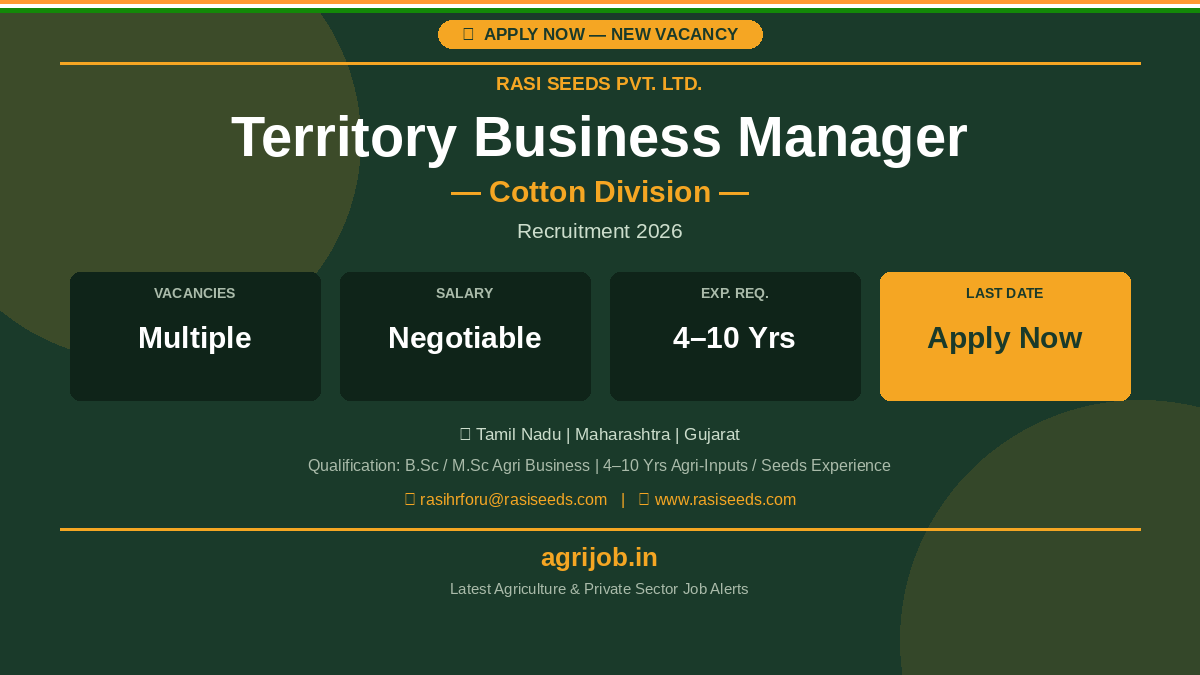 Rasi Seeds TBM Recruitment 2026 Notification Banner – agrijob.in