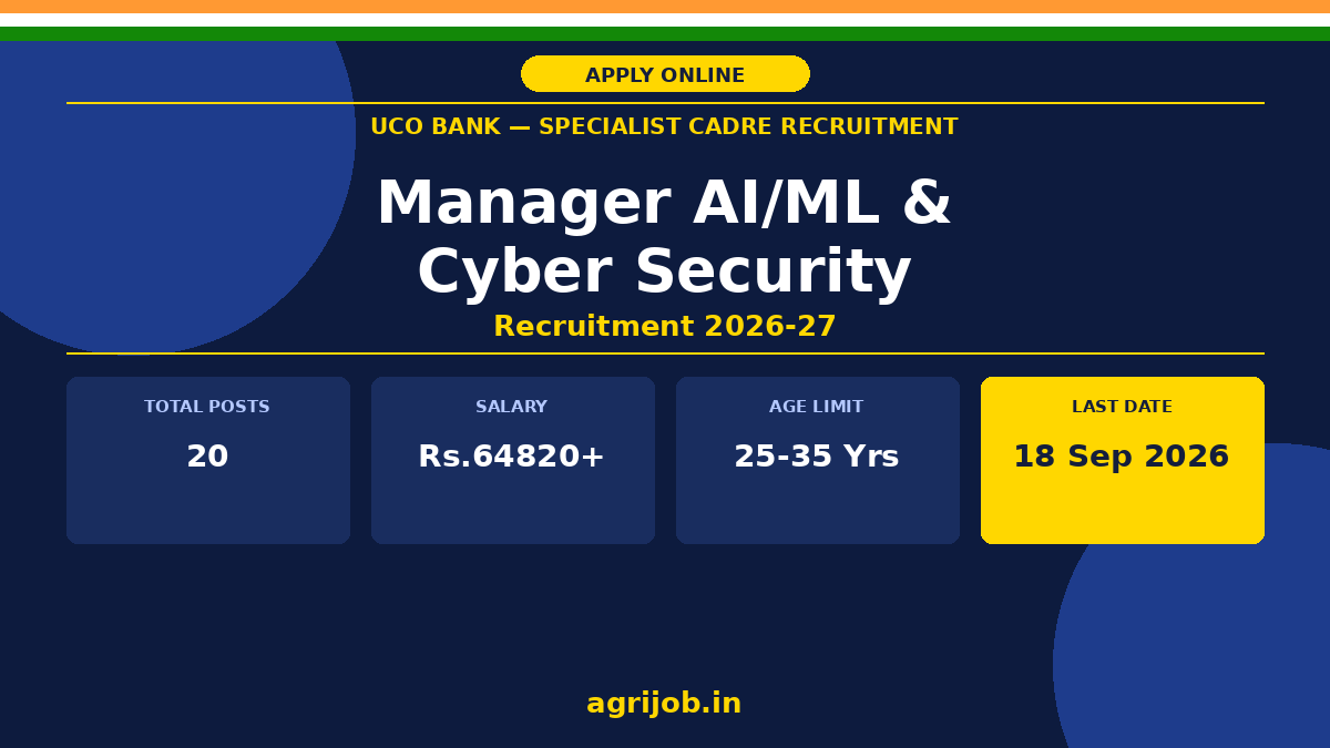 UCO Bank Specialist Officer Recruitment 2026 Notification Banner – agrijob.in